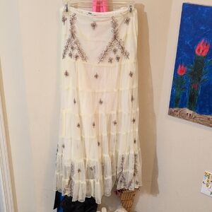Cream and Brown Boho Vintage Embroidered skirt